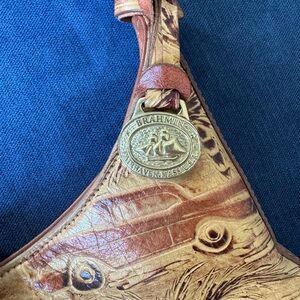 Brahmin Two-Tone Embossed Leather Shoulder Bag in Tan and Brown